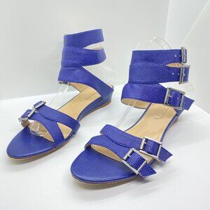 size 8.5 BCBGMaxazria leather blue reptile ankle strap lizard strappy buckles